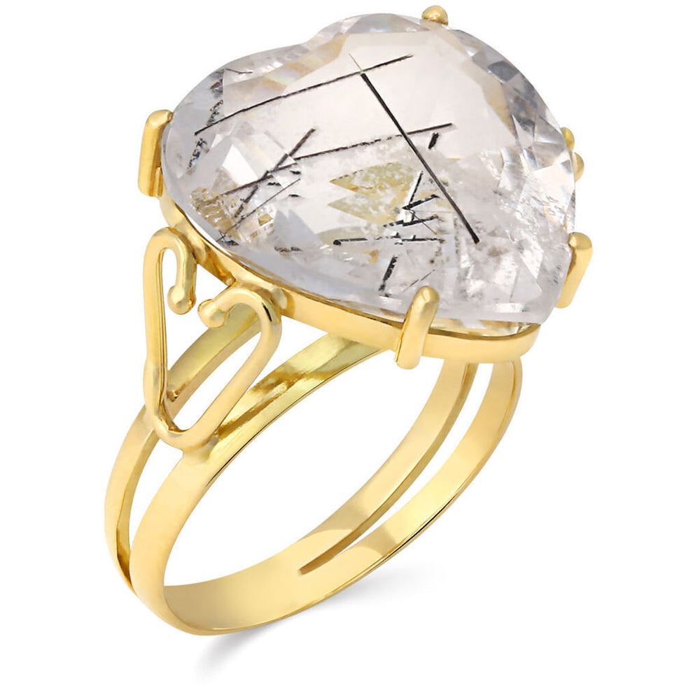 Anel em Ouro Amarelo 18k Cristal Rutilado Coração