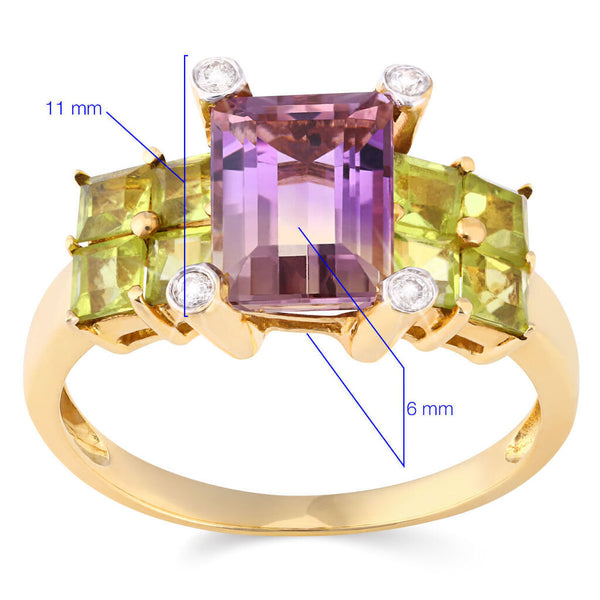 Anel em Ouro Amarelo Bicolor de Ametista e Peridotos com Diamantes
