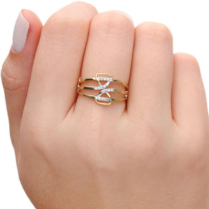 Anel em Ouro Amatelo Infinito com Diamantes e Detalhes em ouro branco