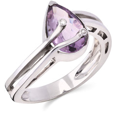 Anel em Ouro Branco  com Ametista e Diamantes