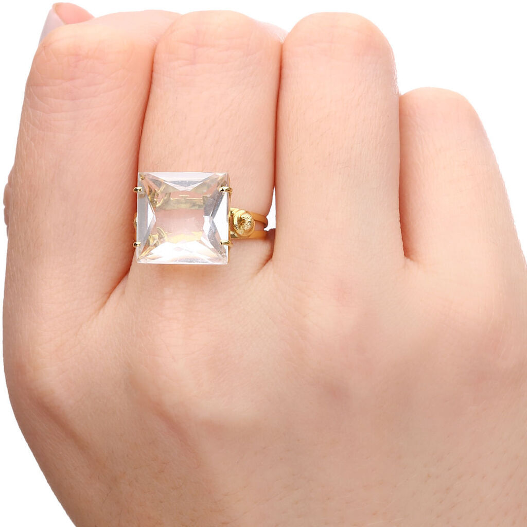 Anel em Ouro Amarelo 18k Quadrado com Cristal Aprox. 8 cts