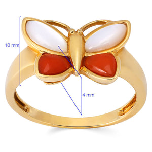 Anel em Ouro Amarelo 18k Borboletinha com Madre Perola e Jasper
