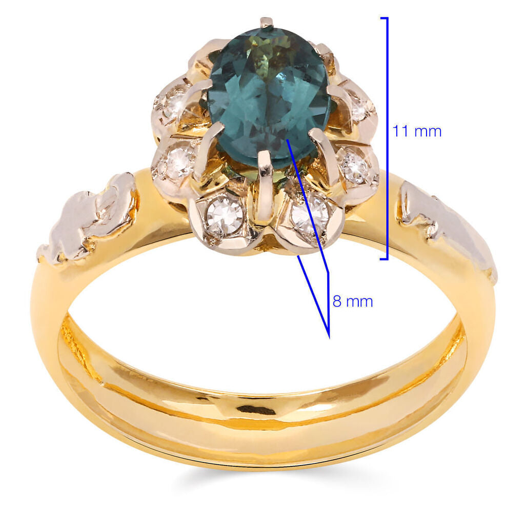 Anel em Ouro Amarelo 18k Formatura com Turmalina Verde e Diamantes
