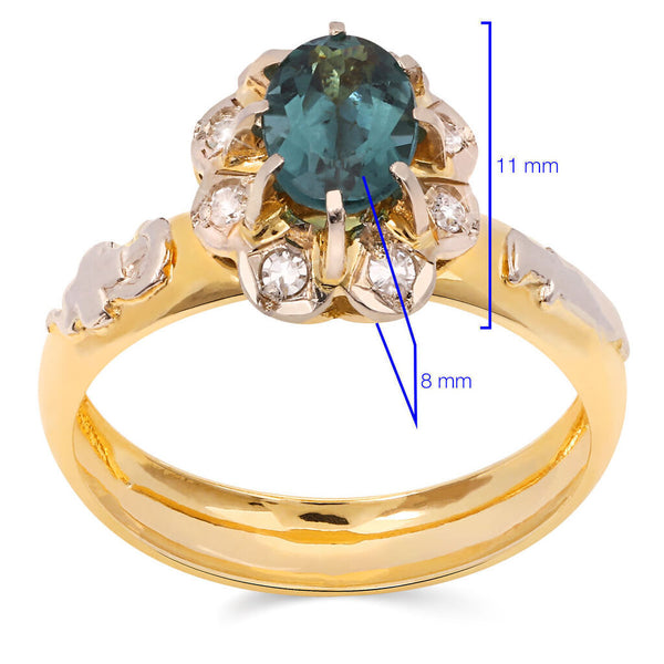 Anel em Ouro Amarelo 18k Formatura com Turmalina Verde e Diamantes