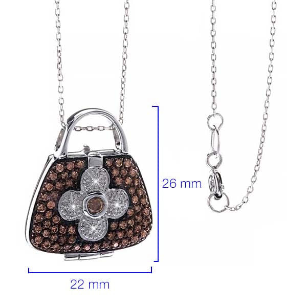Pingente em Prata 925 Bolsinha com Diamantes Brancos e Chocolates