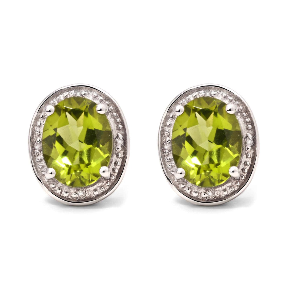 Par de Brinco em Prata 925 Oval com Peridotos e Diamantes