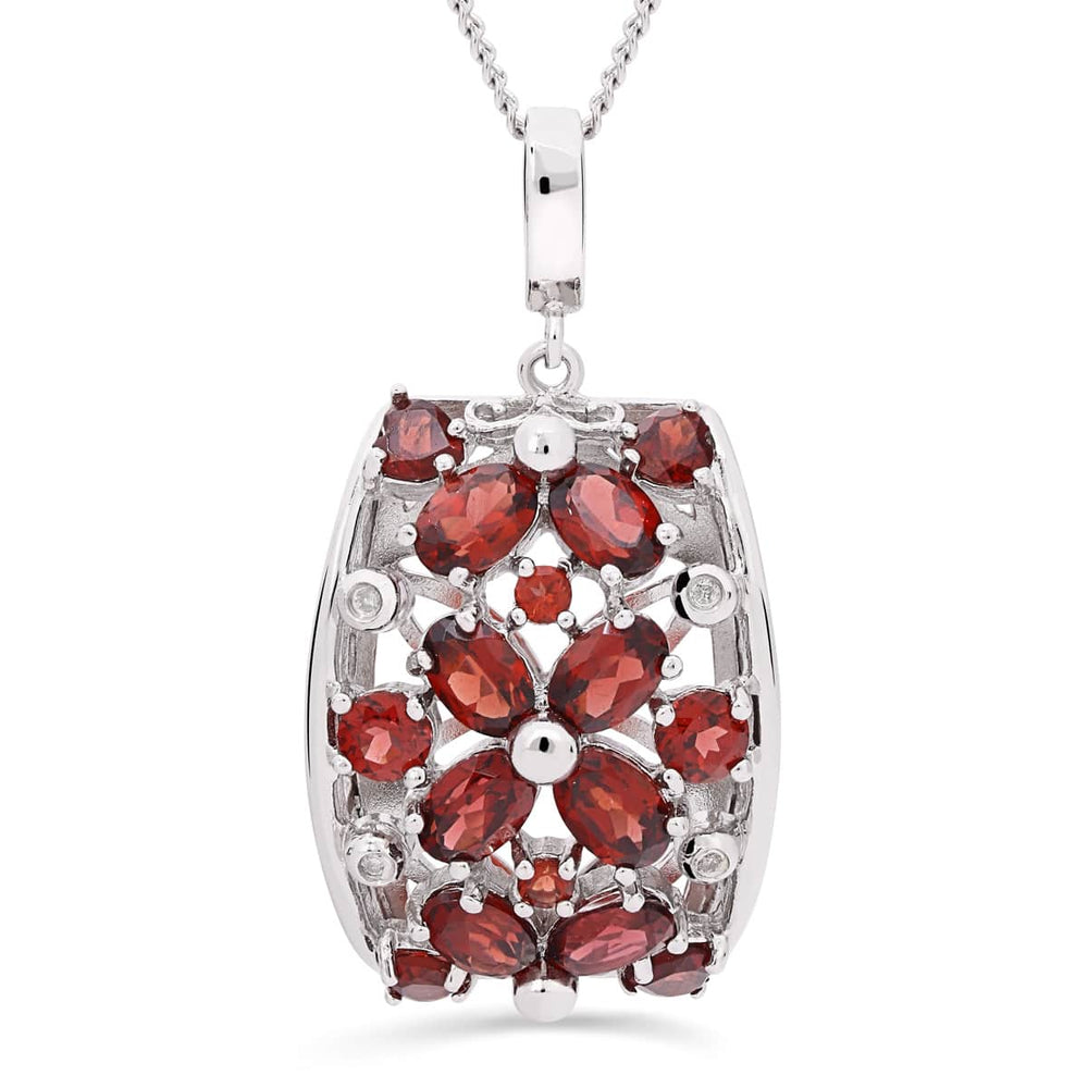 Pingente em Prata 925 com Granadas e Diamantes