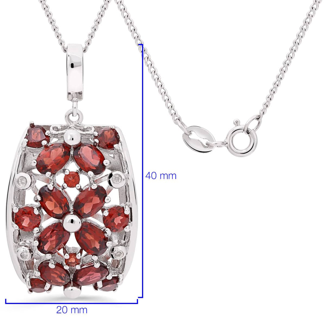 Pingente em Prata 925 com Granadas e Diamantes