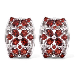 Par de Brinco em Prata 925 Floral com Granadas e Diamantes
