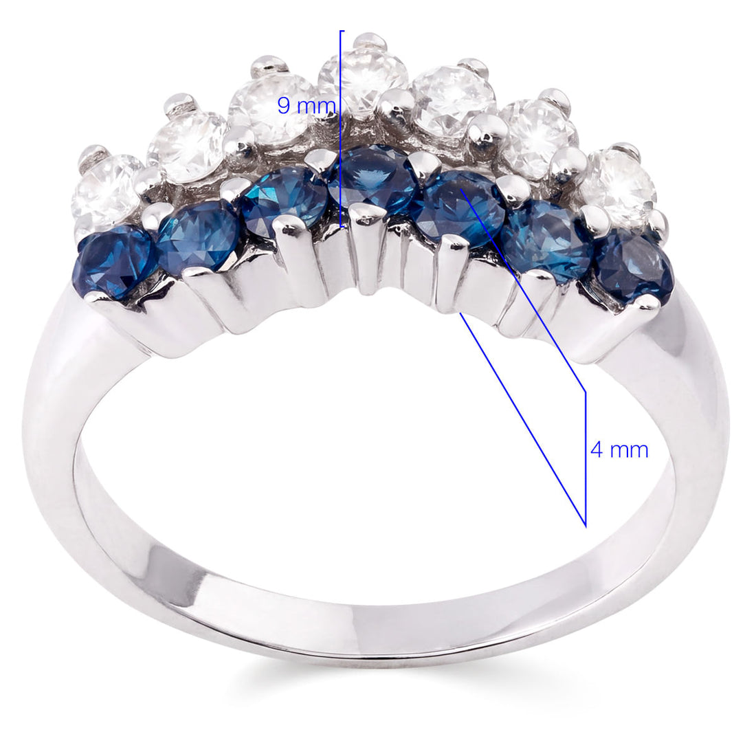 Anel Em Ouro Branco com Safiras e Diamantes