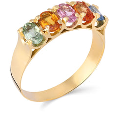 Meia Aliança em Ouro Amarelo 18k com  Safiras Coloridas