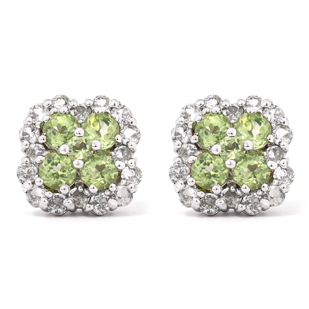 Par de Brinco em Prata 925 Floral com Peridotos e Zircônias