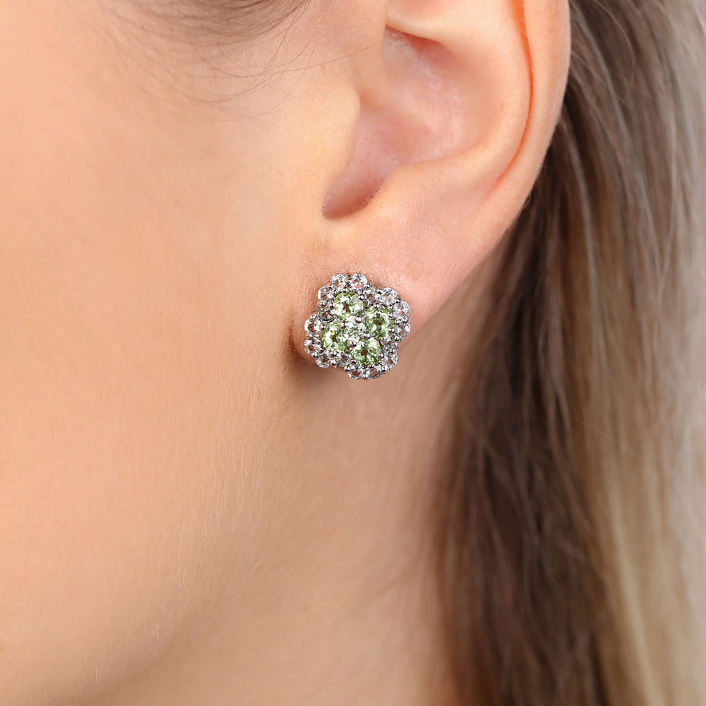 Par de Brinco em Prata 925 Floral com Peridotos e Zircônias