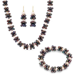 Conjunto em Ouro 18k com Pérolas Bivas Brancas e Furta-Cor