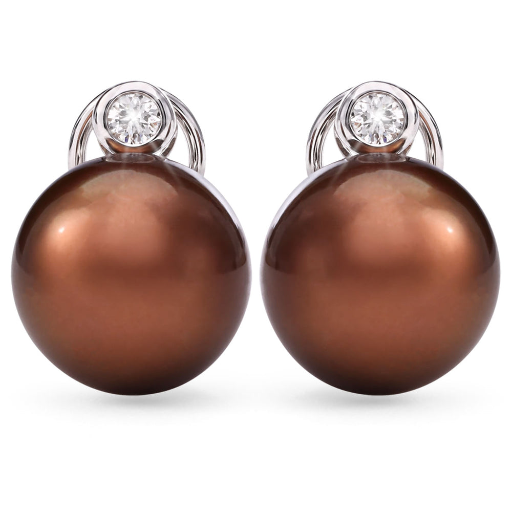 102055 - Par de Brinco em Ouro Branco 18k Perola South Sea Chocolate 11mm  e Diamantes