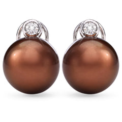 102055 - Par de Brinco em Ouro Branco 18k Perola South Sea Chocolate 11mm  e Diamantes