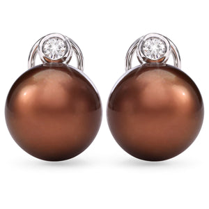 102055 - Par de Brinco em Ouro Branco 18k Perola South Sea Chocolate 11mm  e Diamantes