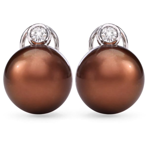102055 - Par de Brinco em Ouro Branco 18k Perola South Sea Chocolate 11mm  e Diamantes