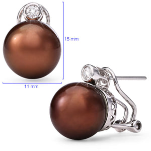 102055 - Par de Brinco em Ouro Branco 18k Perola South Sea Chocolate 11mm  e Diamantes