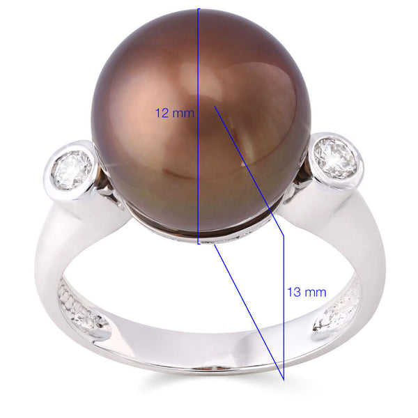 Anel em Ouro Branco com Pérola South Sea Chocolate e Diamantes