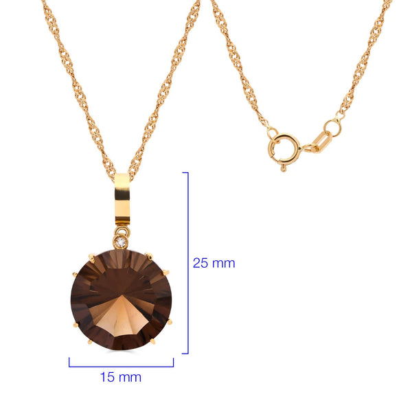 Pingente em Ouro Amarelo 18k com Topázio Fume com Diamante