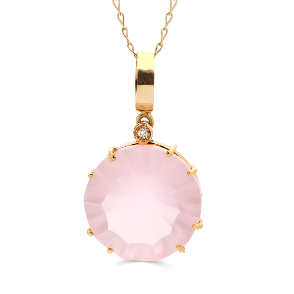 Pingente em Ouro Amarelo 18k com Quartzo Rosa e Diamante