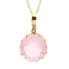 Pingente em Ouro Amarelo 18k com Quartzo Rosa e Diamante