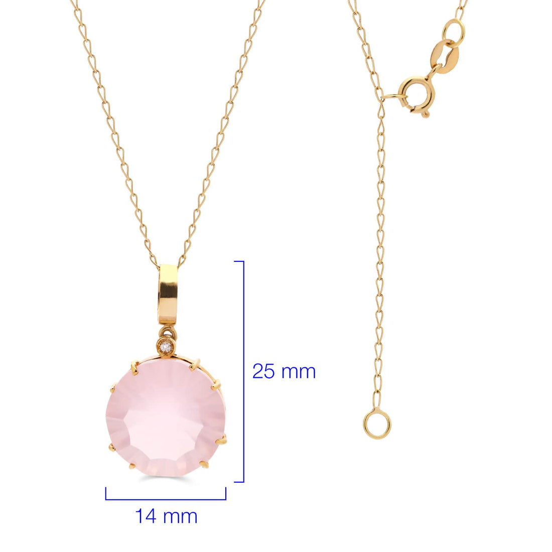 Pingente em Ouro Amarelo 18k com Quartzo Rosa e Diamante