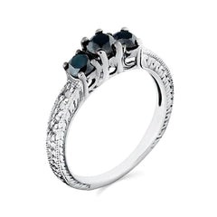 Anel em Prata 925 com Diamantes Brancos e Negros