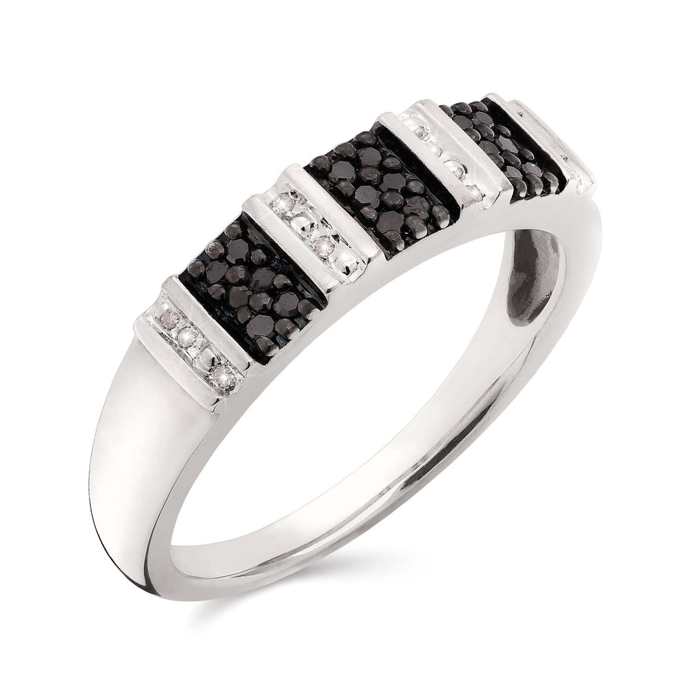 Meia Aliança de Prata com Diamantes Brancos e Negros Aprox. 33 pts