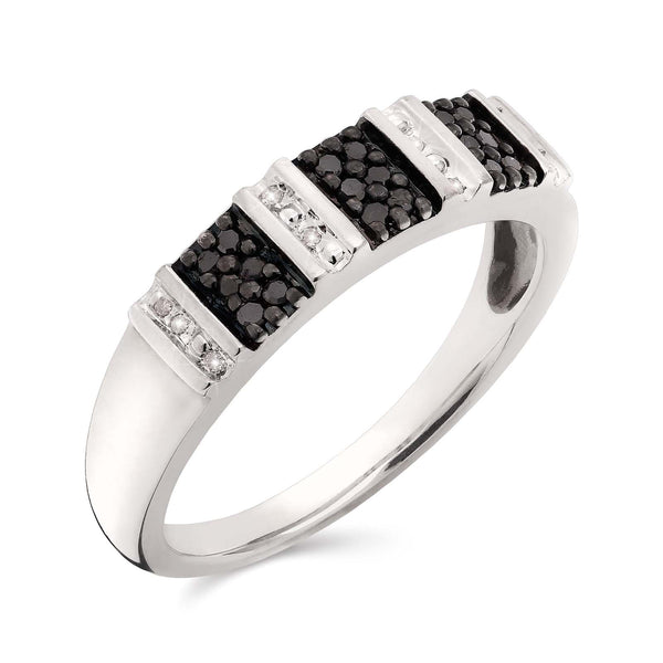 Meia Aliança de Prata com Diamantes Brancos e Negros Aprox. 33 pts