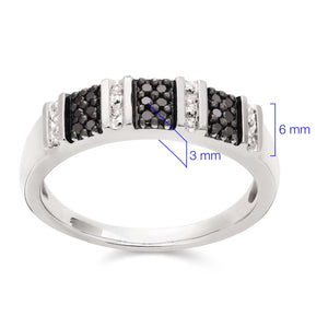 Meia Aliança de Prata com Diamantes Brancos e Negros Aprox. 33 pts
