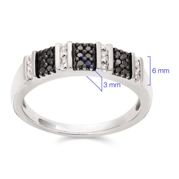 Meia Aliança de Prata com Diamantes Brancos e Negros Aprox. 33 pts