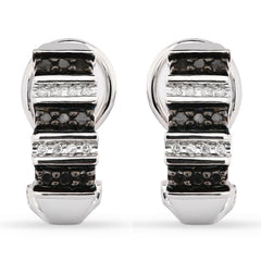Par de Brinco em Prata 925 com Diamantes Negros e Brancos