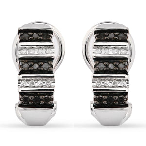 Par de Brinco em Prata 925 com Diamantes Negros e Brancos