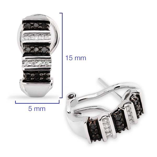 Par de Brinco em Prata 925 com Diamantes Negros e Brancos