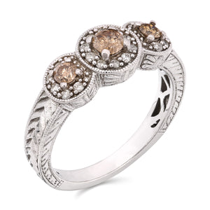 Anel em Prata 925 com Diamantes Champagnes e Brancos