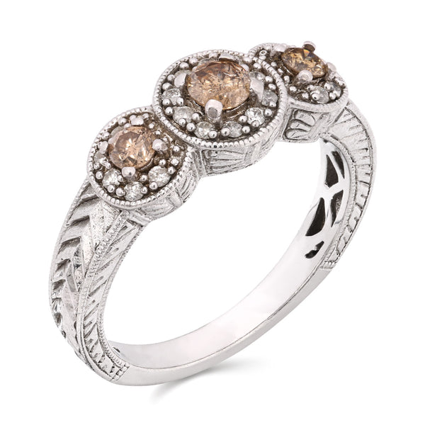Anel em Prata 925 com Diamantes Champagnes e Brancos