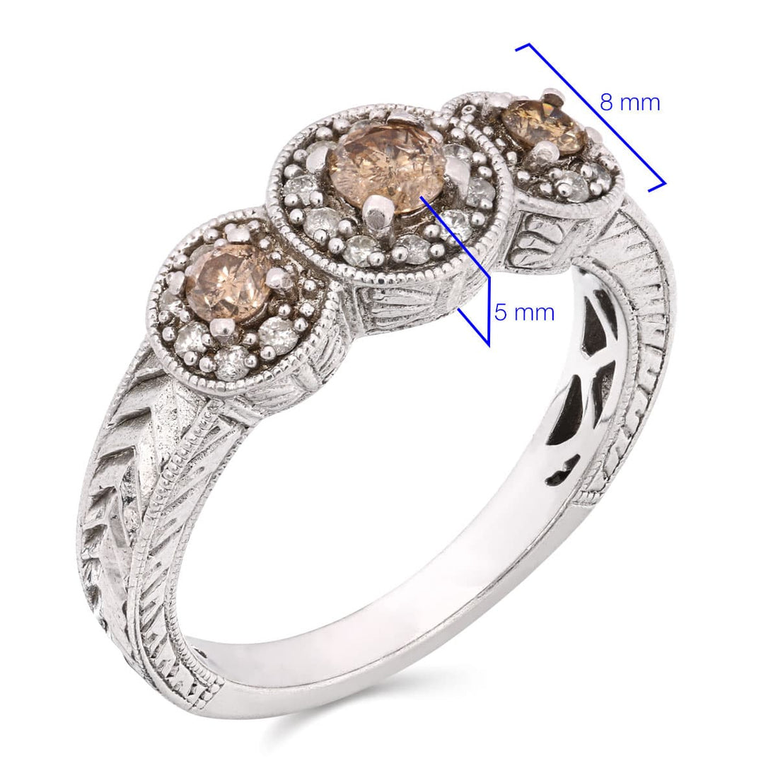 Anel em Prata 925 com Diamantes Champagnes e Brancos