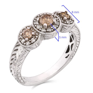 Anel em Prata 925 com Diamantes Champagnes e Brancos