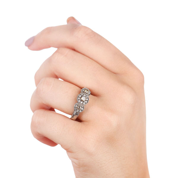 Anel em Prata 925 com Diamantes Champagnes e Brancos