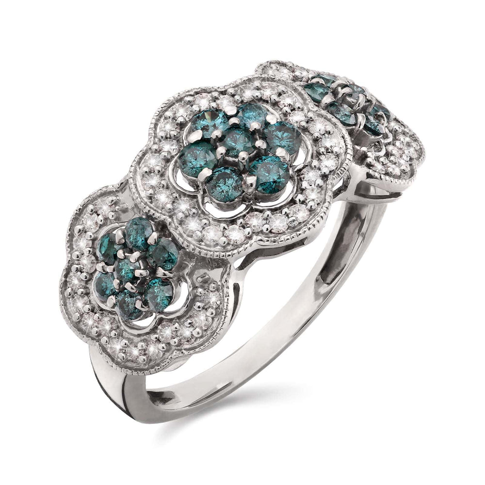 Anel em Prata 925 Florzinhas com Diamantes Azuis e Brancos