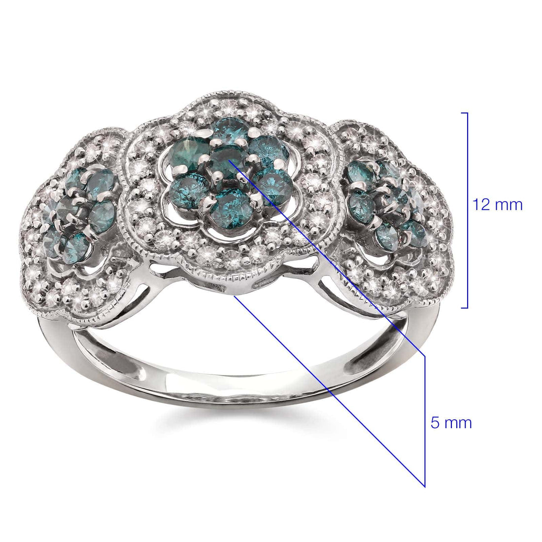 Anel em Prata 925 Florzinhas com Diamantes Azuis e Brancos