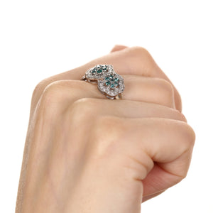 Anel em Prata 925 Florzinhas com Diamantes Azuis e Brancos