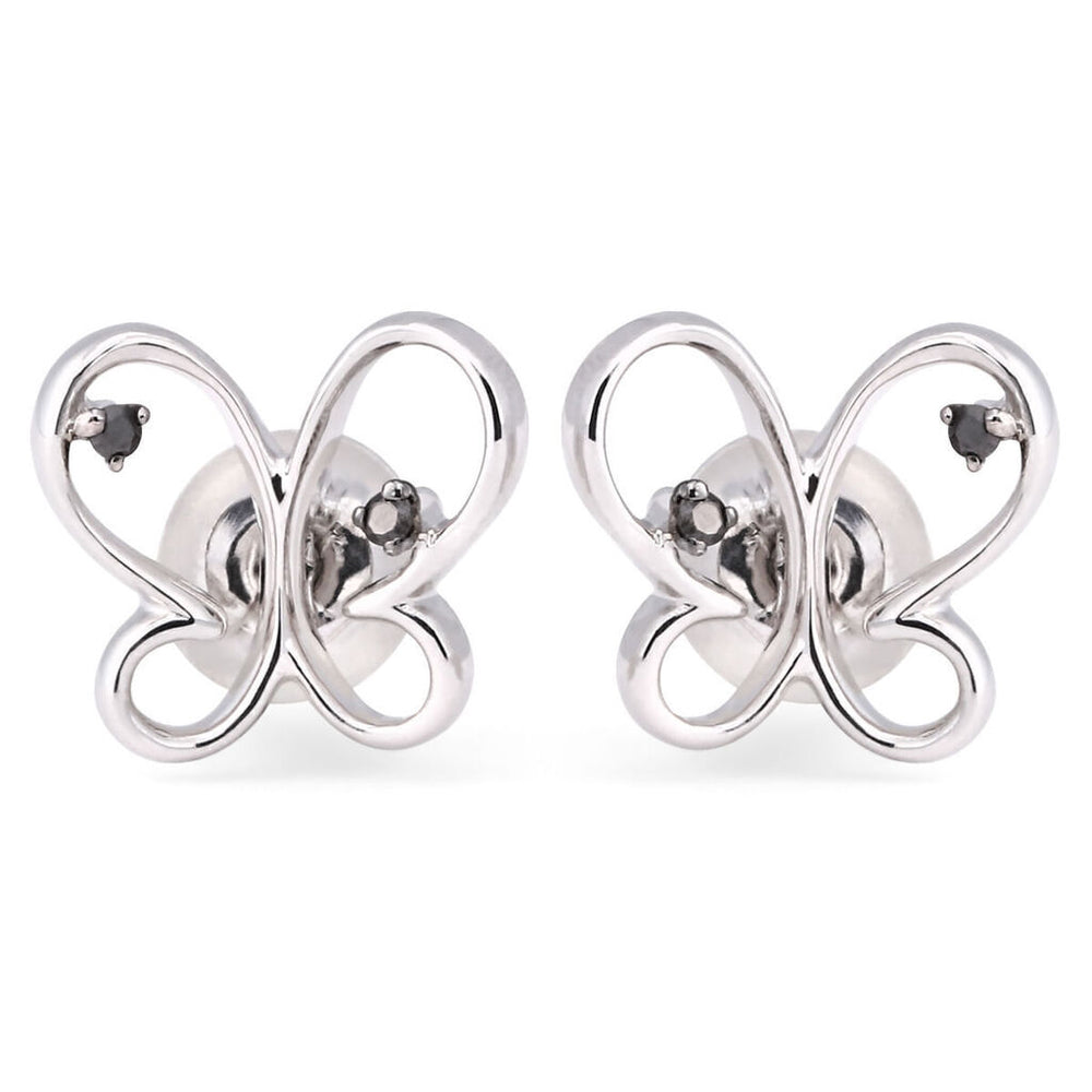 Par de Brinco em Ouro Branco com Diamantes Negros Borboleta