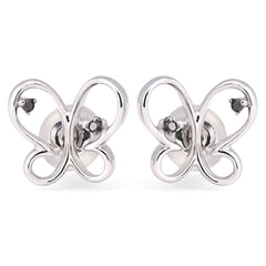 Par de Brinco em Ouro Branco com Diamantes Negros Borboleta