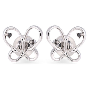 Par de Brinco em Ouro Branco com Diamantes Negros Borboleta