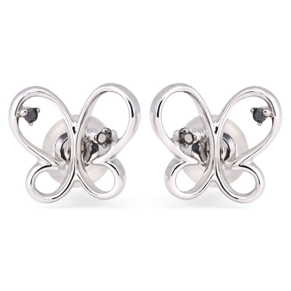 Par de Brinco em Ouro Branco com Diamantes Negros Borboleta