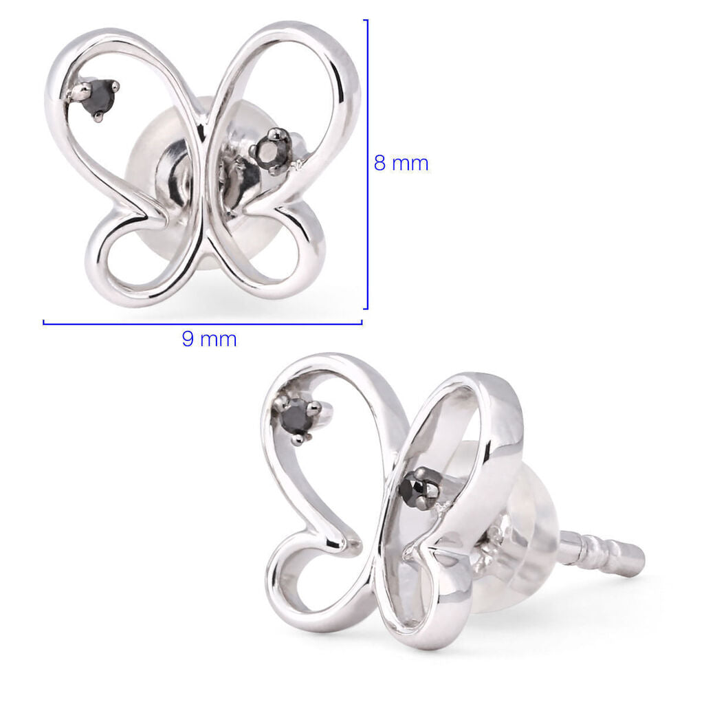 Par de Brinco em Ouro Branco com Diamantes Negros Borboleta