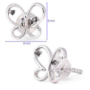 Par de Brinco em Ouro Branco com Diamantes Negros Borboleta